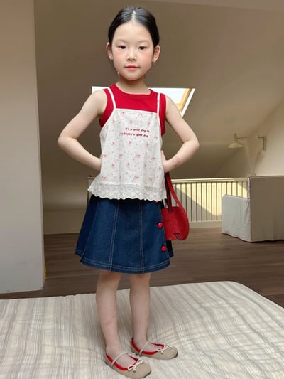 D1-012 韓版碎花吊帶+無袖上衣2件套裝4