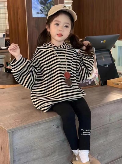 C1-044 條紋長袖連帽上衣加修身緊身褲兩件套裝3