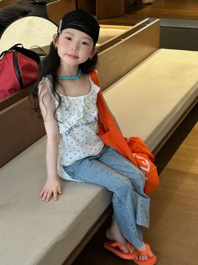 D1-016 韓版波點吊帶不規則設計款背心+喇叭牛仔裤8