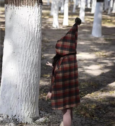 C1-038 聖誕新款尖尖帽格子夹棉加厚呢大衣斗篷外套5