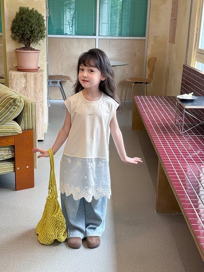 A1-001 森林系疊穿甜美蕾絲拼接背心時尚長版字母無袖上衣7