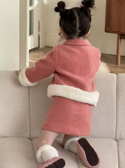 C1-049 小香風蝴蝶扣夾棉加厚呢料外套加半身裙套裝4