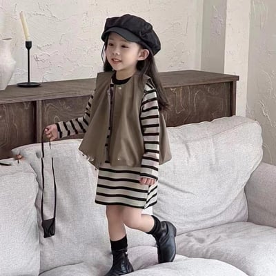 C1-019 韓版馬甲背心加條紋打底上衣兩件套裝1