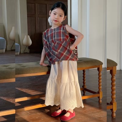 D1-014 韓版格子無袖馬甲繭型背心+花邊褲1