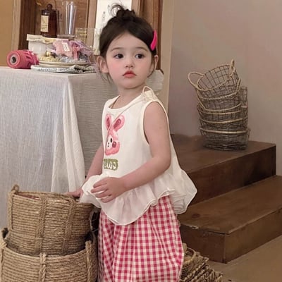 C1-079 無袖小兔背心紅格褲兩件套4