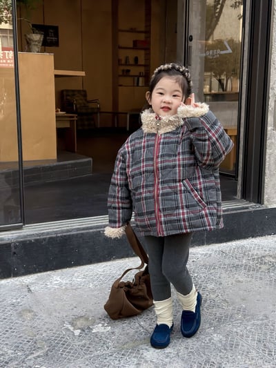 D1-024 夾棉毛領棉服兩面穿外套+加絨豹紋褲17