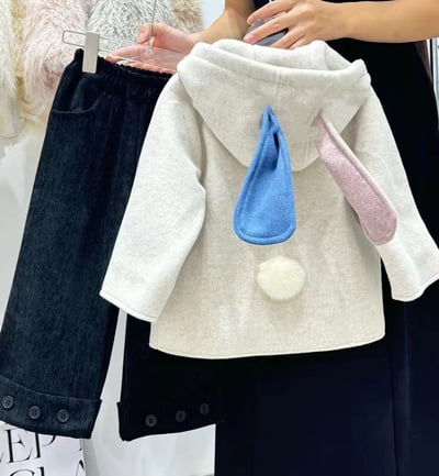 C1-026 兔耳朵撞色夾棉加厚呢大衣外套6