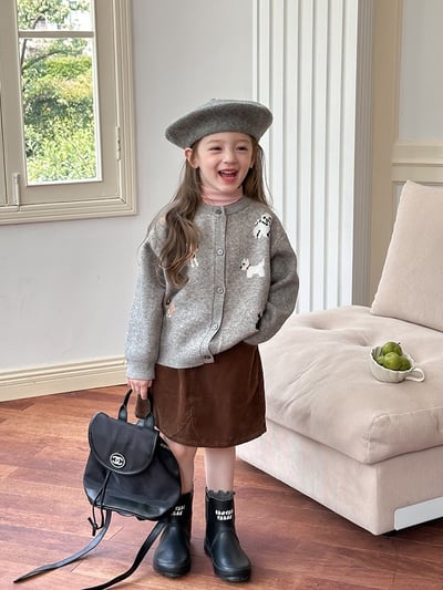 A1-019 韓版洋氣提花小狗針織開襟衫外套上衣2