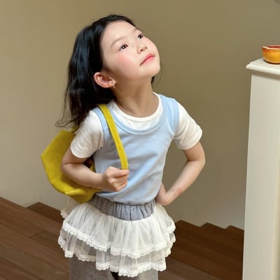 D1-004 韓版女童時尚背心+上衣2件套/帶花邊褲子1