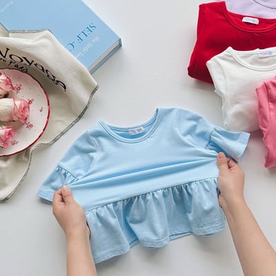 B1-002 韓版純色甜美上衣飛飛袖女童短袖T13