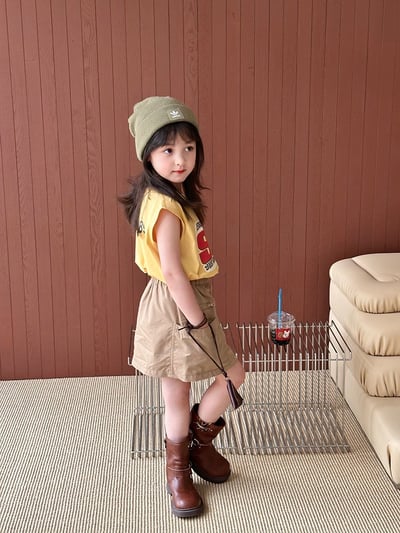 A1-007 美式字母撞色個性破洞時髦感上衣背心+卡其短裙4