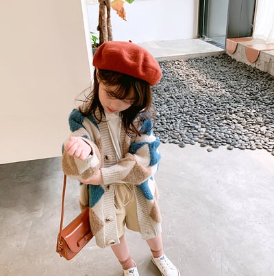 C1-042 菱形格紋長版開襟毛衣外套7