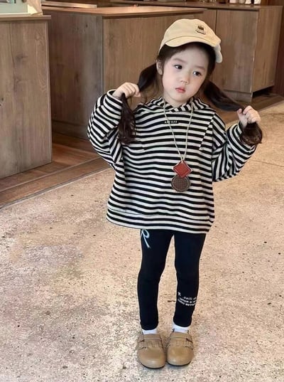 C1-044 條紋長袖連帽上衣加修身緊身褲兩件套裝5