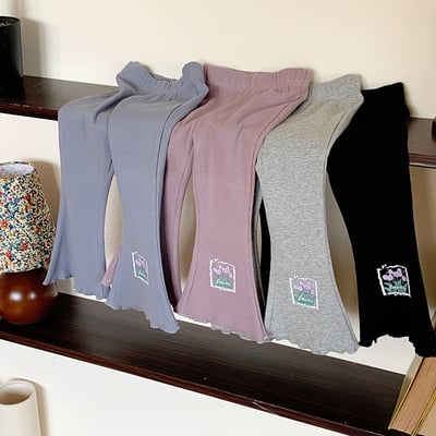 B1-062 純色彈性坑條打底褲韓版木耳邊休閒褲4