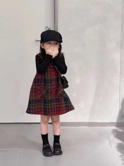 C1-024 聖誕新款英倫格子毛呢背心裙加立領打底上衣9