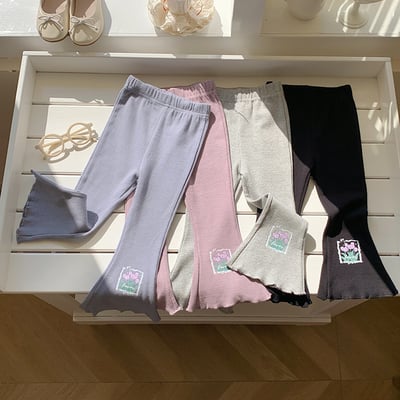 B1-062 純色彈性坑條打底褲韓版木耳邊休閒褲2