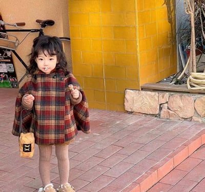 C1-038 聖誕新款尖尖帽格子夹棉加厚呢大衣斗篷外套6