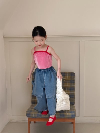 D1-011 韓版絲絨吊帶短版背心+牛仔裙褲3