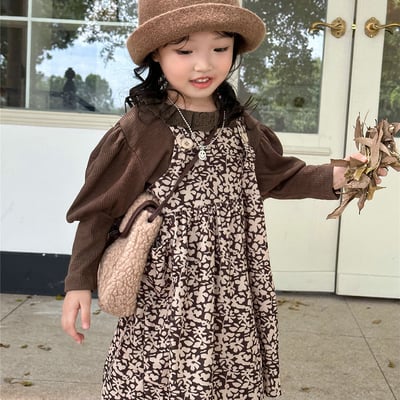 C1-095 泡泡袖時裝打底衫加吊帶花裙子2