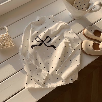 B1-067 氛圍感波點印花打底衫木耳邊上衣4