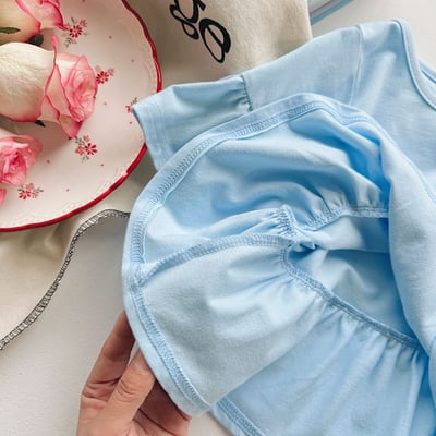 B1-002 韓版純色甜美上衣飛飛袖女童短袖T14