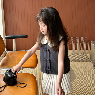 A1-018 韓版學院風蝴蝶結可愛娃娃領無袖上衣1