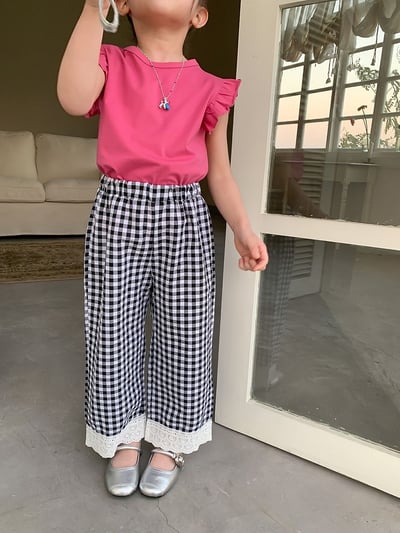 B1-060 薄格紋寬褲多巴胺防蚊褲5