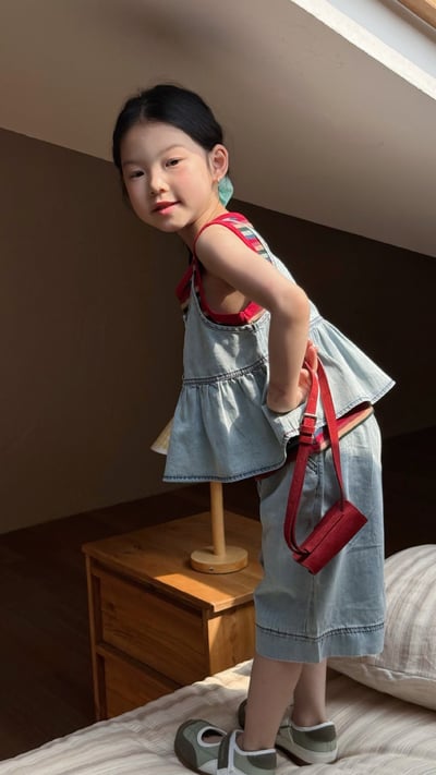 D1-009 韓版牛仔吊帶套裝 牛仔吊帶+七分褲5