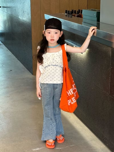 D1-016 韓版波點吊帶不規則設計款背心+喇叭牛仔裤13