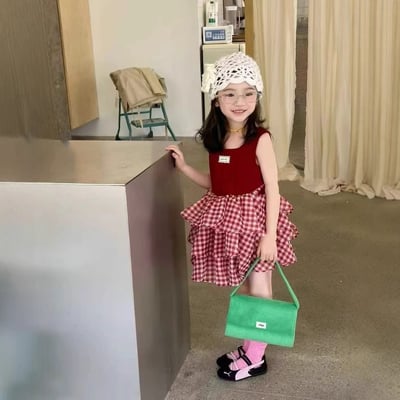 C1-083 洋氣公主裙時尚女孩無袖格子裙2