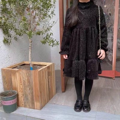 C1-032 聖誕新年金絲絨加絨加厚蝴蝶結連身裙公主裙送蝴蝶結5