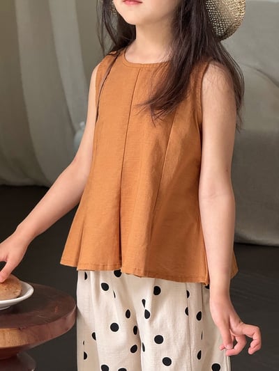 A1-016 度假風無袖娃娃衫上衣舒適麻棉拼接背心套裝7