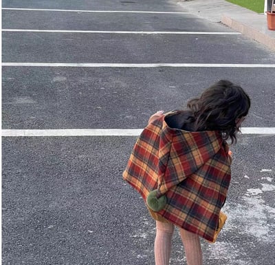 C1-038 聖誕新款尖尖帽格子夹棉加厚呢大衣斗篷外套9