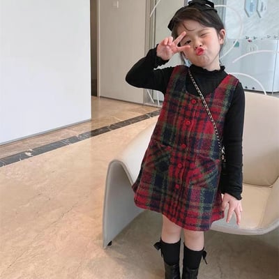 C1-024 聖誕新款英倫格子毛呢背心裙加立領打底上衣3
