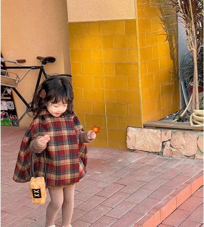 C1-038 聖誕新款尖尖帽格子夹棉加厚呢大衣斗篷外套7