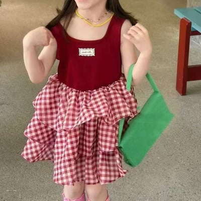 C1-083 洋氣公主裙時尚女孩無袖格子裙4