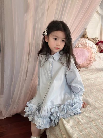 C1-043 長袖襯衫領拼接洋裝蛋糕裙4