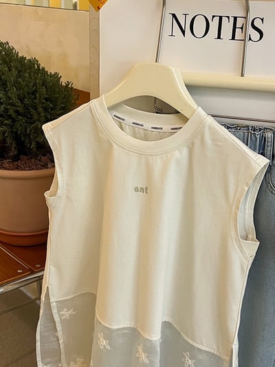 A1-001 森林系疊穿甜美蕾絲拼接背心時尚長版字母無袖上衣9