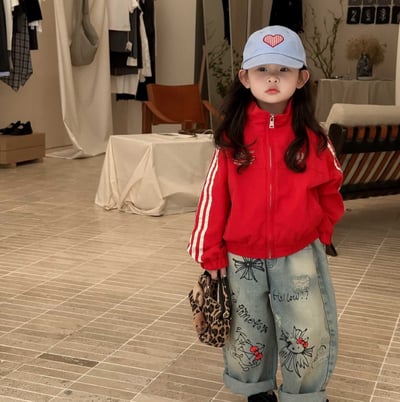 D1-019 韓美式復古外套+塗鴉牛仔褲1