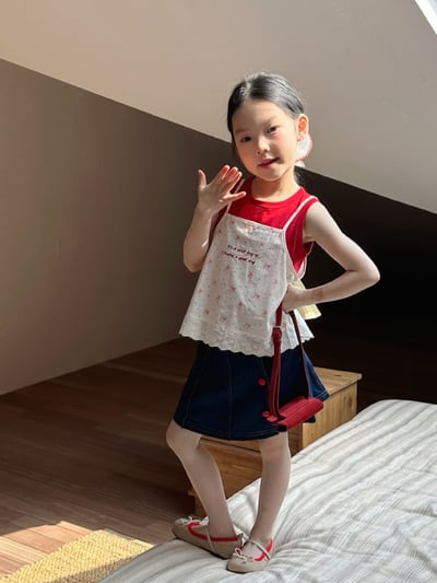 D1-012 韓版碎花吊帶+無袖上衣2件套裝2