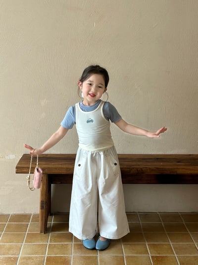 D1-003 韓版藍白女童背心+短袖2件套/褲子3