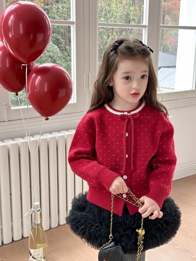 A1-029 聖誕新年波點蝴蝶結綿羊絨針織毛衣外套9