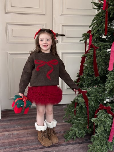 A1-033 聖誕新款甜美蝴蝶結提花加厚針織毛衣10