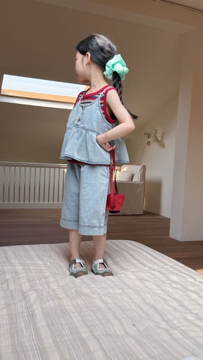 D1-009 韓版牛仔吊帶套裝 牛仔吊帶+七分褲10