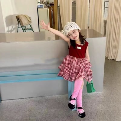 C1-083 洋氣公主裙時尚女孩無袖格子裙3