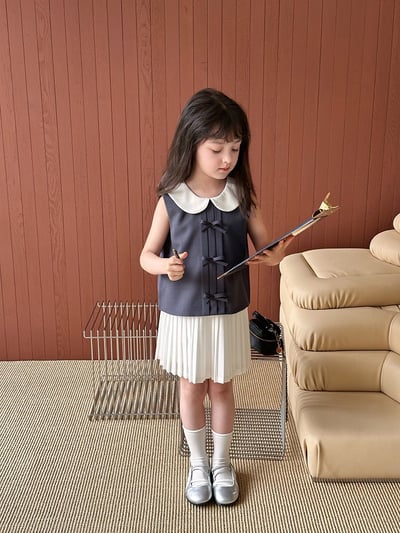 A1-018 韓版學院風蝴蝶結可愛娃娃領無袖上衣2