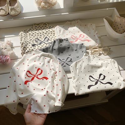 B1-067 氛圍感波點印花打底衫木耳邊上衣1