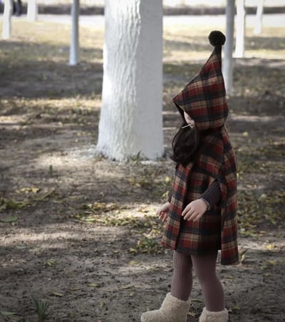 C1-038 聖誕新款尖尖帽格子夹棉加厚呢大衣斗篷外套4