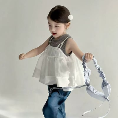 C1-075 灰色背心白色網紗吊帶裙牛仔褲3