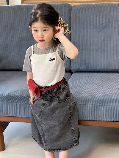 D1-002 韓版刺繡吊帶+短袖上衣2件套/牛仔裙6